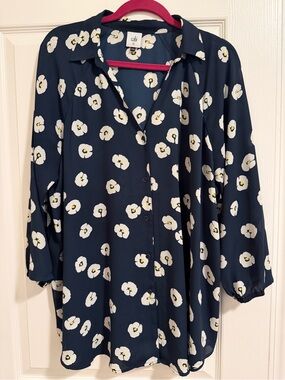 CAbi Daisy Blouse Style #3250 Navy Floral Button Down | Size XL